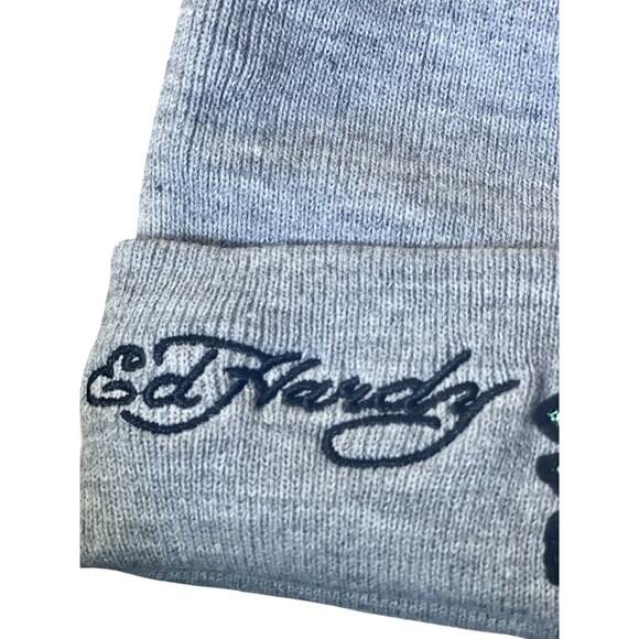 NWT Ed Hardy 2 pk Y2K Hat Beanie Screaming Tiger & Rhinestone Grey Maroon - Picture 5 of 9